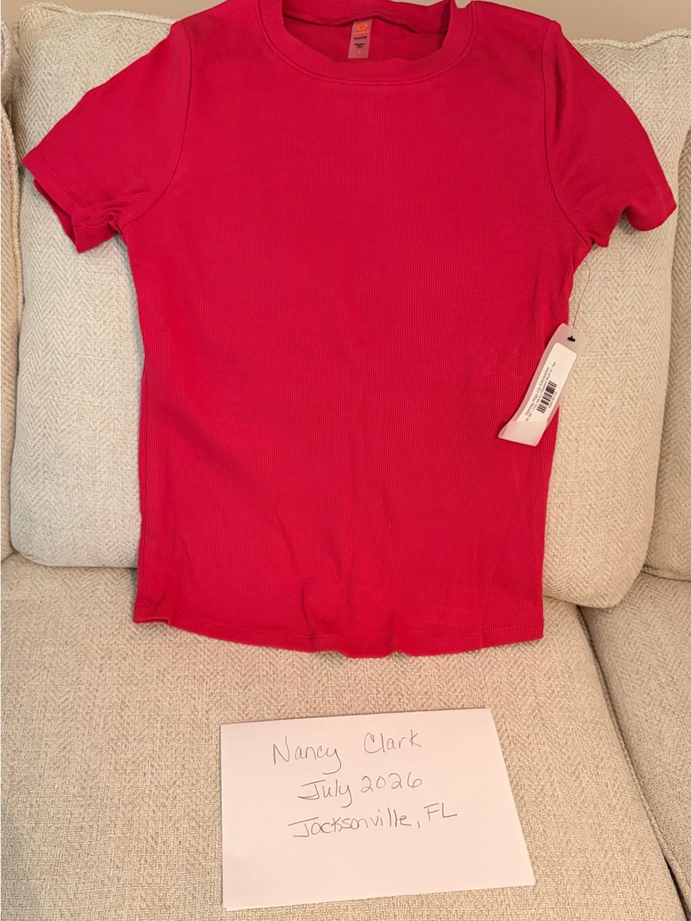 Mono B Ribbed Short Sleeve Tee - Red